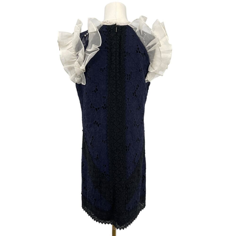 Rebecca Taylor Women's High Neck Ruffle Lace Dress Size 6 Navy Ivory OOAK - Picture 6 of 15
